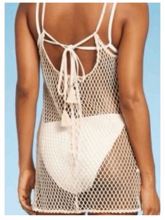 Other - Wild Fable Open Crochet Knit Boho Swim Cover Tassel Tie Cream XS